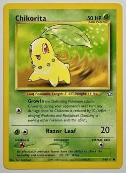 Chikorita 54/111 (MP) Common Unlimited Neo Genesis 2000 WOTC Pokemon Card - Image 1