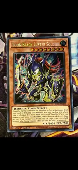 YuGiOh! TCG Toon Black Luster Soldier BLCR-EN065 NM 1st Edition Secret Rare - Image 1