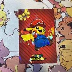 A - Pikachu Mario Cracked Ice Holo Pokemon Database Christmas - Image 1
