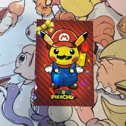 B - Pikachu Mario Cracked Ice Holo Pokemon Database Christmas - Image 1