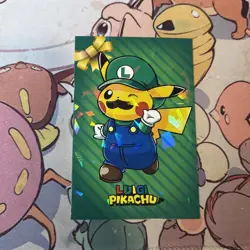 A - Pikachu Luigi Cracked Ice Holo Pokemon Database Christmas - Image 1