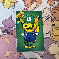 B - Pikachu Luigi Cracked Ice Holo Pokemon Database Christmas - Image 1