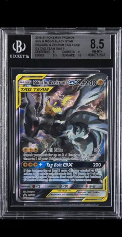 2016-21 POKEMON PROMO SOLE E LUNA BLACK STAR PIKACHU & ZEKROM TAG TEAM BGS 8,5 - Image 1