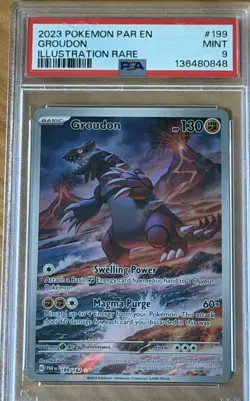 2023 POKEMON PAR EN PARADOX RIFT 199 GROUDON ILLUSTRATION RARE PSA 9 - Image 1
