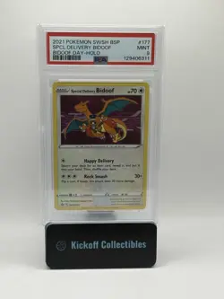 2021 POKEMON BLACK STAR PROMOS #SWSH177 SPECIAL DELIVERY BIDOOF DAY HOLO PSA 9 - Image 1