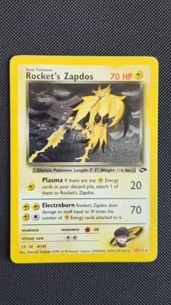 Rocket's Zapdos Pokemon TCG 15/132 Gym Challenge - Image 1