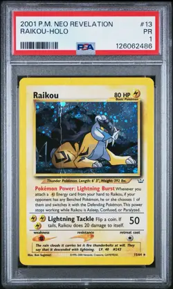PSA 1 Raikou Neo Revelation Holo Foil Rare 13/64 2001 Pokemon WoTC PR - Image 1