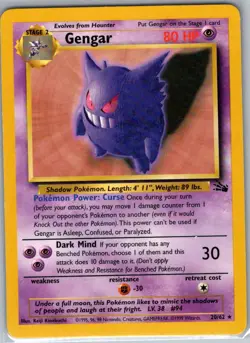 Gengar 20/62 Non Holo Fossil - Pokemon Card - NM - Image 1