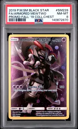 2019 POKEMON SM BLACK STAR PROMO #SM228 FULL ART/ARMORED MEWTWO PSA 8 - Image 1