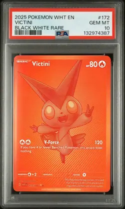 2025 POKEMON WHT EN-WHITE FLARE BLACK WHITE RARE #172 VICTINI PSA 10 - Image 1