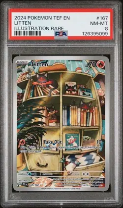 🔥 2024 Pokemon Temporal Forces Litten Illustration Rare #167 PSA 8 NM-MT 🔥 - Image 1
