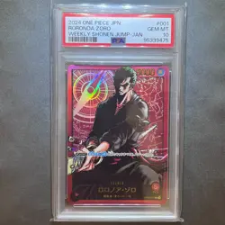 PSA 10 Roronoa Zoro OP01-001 L LECAFIG Weekly Jump Promo One Piece Card Japanese - Image 1