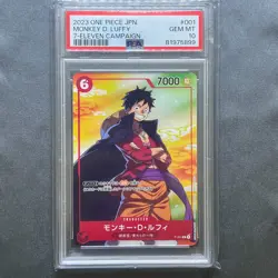 2023 ONE PIECE JPN PROMOS 7-ELEVEN CAMPAIGN #001 MONKEY D. LUFFY PSA 10 - Image 1