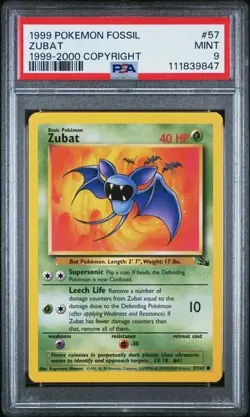 PSA 9 - Fossil - Zubat 57/62 1999-2000 - Red Logo - Pokemon Card - Image 1