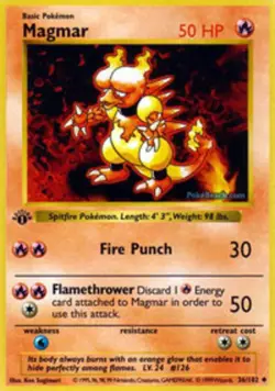 Heavily Played Magmar - 36/102 - Uncommon - 1st Edition Pokemon Base Set - Image 1