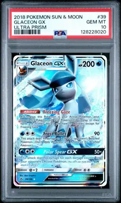 2018 POKEMON SUN & MOON ULTRA PRISM #39 GLACEON GX PSA 10 - Image 1