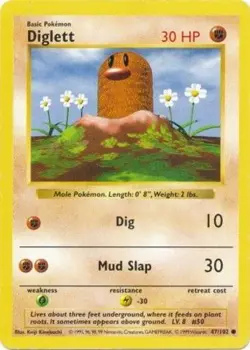 Heavily Played, English Pokemon Regular Diglett - 47/102 - Common - Shadowless E - Image 1