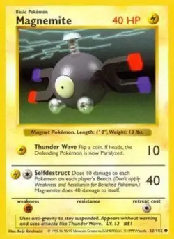 Moderately Played, English Pokemon Regular Magnemite - 53/102 - Common - Shadowl - Image 1