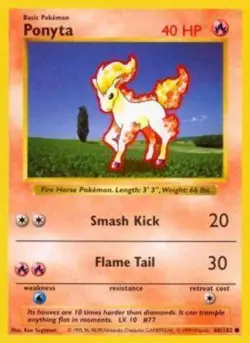 Damaged, English Pokemon Regular Ponyta - 60/102 - Common - Shadowless Edition B - Image 1