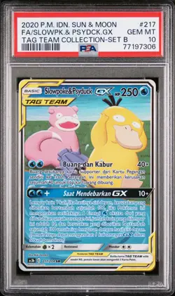 Slowpoke & Psyduck GX PSA 10 Gem Mint Alternate Alt Art Indonesian Pokemon Card - Image 1
