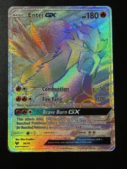 Pokemon Entei GX TCG Shining Legends Holo Card 74/73 Secret Hyper Rainbow Rare - Image 1