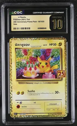 THAI LANGUAGE CGC 10 PRISTINE POKEMON 2021 ___'s Pikachu 007/025 25th S8aP T NR - Image 1