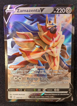 Pokemon TCG Sword & Shield: Brilliant Stars Zamazenta V 105/172 Ultra Rare NM - Image 1