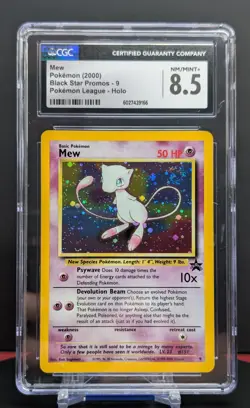 Pokemon Graded Mew #9 English Black Star Promo CGC 8.5 Cosmos Holo Swirl by Tail - Image 1