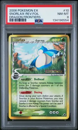 2006 POKEMON EX DRAGON FRONTIERS #10 SNORLAX-REVERSE FOIL PSA 8 - Image 1
