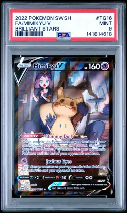 2022 POKEMON SWORD & SHIELD BRILLIANT STARS #TG16 FULL ART/MIMIKYU V PSA 9 - Image 1