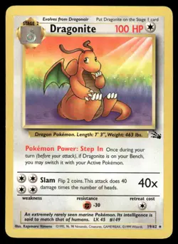 Pokemon Cards Dragonite 19/62 UNLIMITED Fossil WOTC Rare LP - Image 1