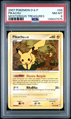 2007 POKEMON DIAMOND & PEARL MYSTERIOUS TREASURES #94 PIKACHU PSA 8 - Image 1