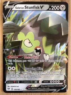 Galarian Stunfisk V 128/189 Darkness Ablaze Ultra Rare Pokemon Card NM - Image 1