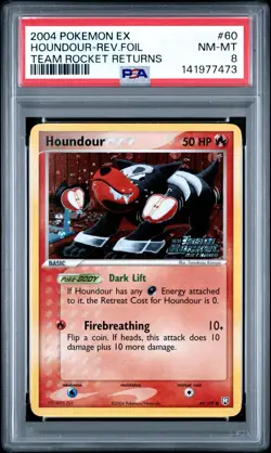 2004 Pokemon EX Team Rocket Returns Houndour Reverse Holo #60 PSA 8 - Image 1