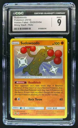 2019 Pokemon SM Hidden Fates Sudowoodo Shiny Vault Rare #SV20/SV94 CGC 9 - Image 1