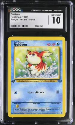 CGC 10 GEM MINT Goldeen 1999 Jungle 1st Edition 53/64 Pokemon Card - Image 1