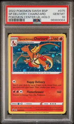 2022 POKEMON SWSH BLACK STAR PROMO #075 SPECIAL DELIVERY CHARIZARD-HOLO PSA 10 - Image 1