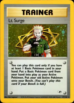 Pokemon Lt. Surge Trainer Holo Card 17/132 Gym Heroes Series LP - Image 1