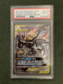 2019 POKEMON SM BLACK STAR PROMO #SM168 FULL ART/PIKACHU & ZEKROM GX PSA 10 - Image 1