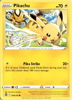 Pikachu 049/195 SWSH12: Silver Tempest Pokemon Card TCG - Image 1