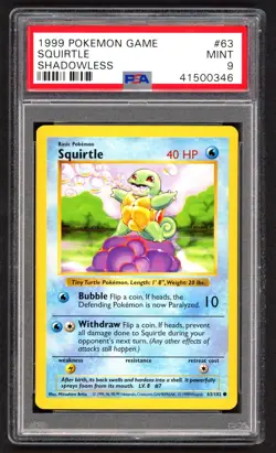Pokemon Cards - PSA 9 Shadowless Squirtle 63/102 - Base Set - MINT - PSA9 - Image 1