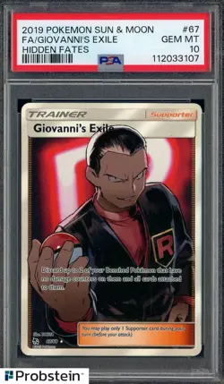 2019 Pokemon Sun & Moon Hidden Fates #67 FA Giovanni's Exile PSA 10 GEM MINT - Image 1