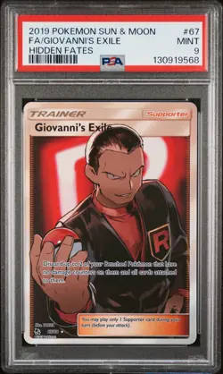 2019 POKEMON SUN & MOON HIDDEN FATES #67 FULL ART/GIOVANNI'S EXILE PSA 9 - Image 1