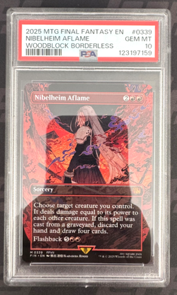 2025 MTG FINAL FANTASY WOODBLOCK BORDERLESS #0339 NIBELHEIM AFLAME PSA 10 - Image 1