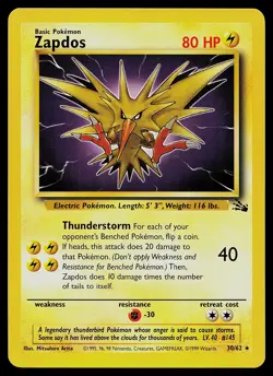 Pokemon Card - Zapdos Fossil 30/62 Rare - Image 1
