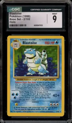Pokemon Blastoise Base Set Unlimited Holo Rare #2 CGC 9 Mint - Image 1
