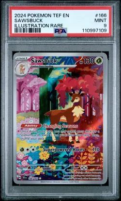 2024 POKEMON TEF EN-TEMPORAL FORCES ILLUSTRATION RARE #166 SAWSBUCK PSA 9 - Image 1