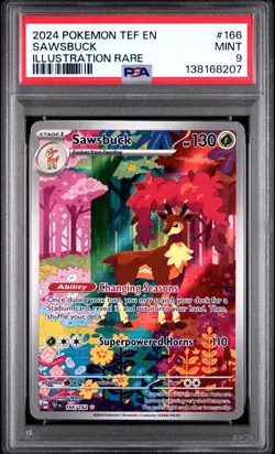 2024 POKEMON TEF EN-TEMPORAL FORCES ILLUSTRATION RARE #166 SAWSBUCK PSA 9 - Image 1