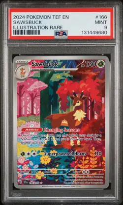 2024 POKEMON TEF EN-TEMPORAL FORCES ILLUSTRATION RARE #166 SAWSBUCK PSA 9 - Image 1