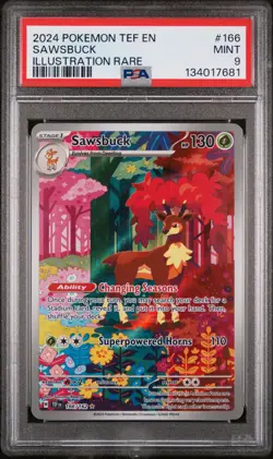 2024 POKEMON TEF EN-TEMPORAL FORCES ILLUSTRATION RARE #166 SAWSBUCK PSA 9 - Image 1